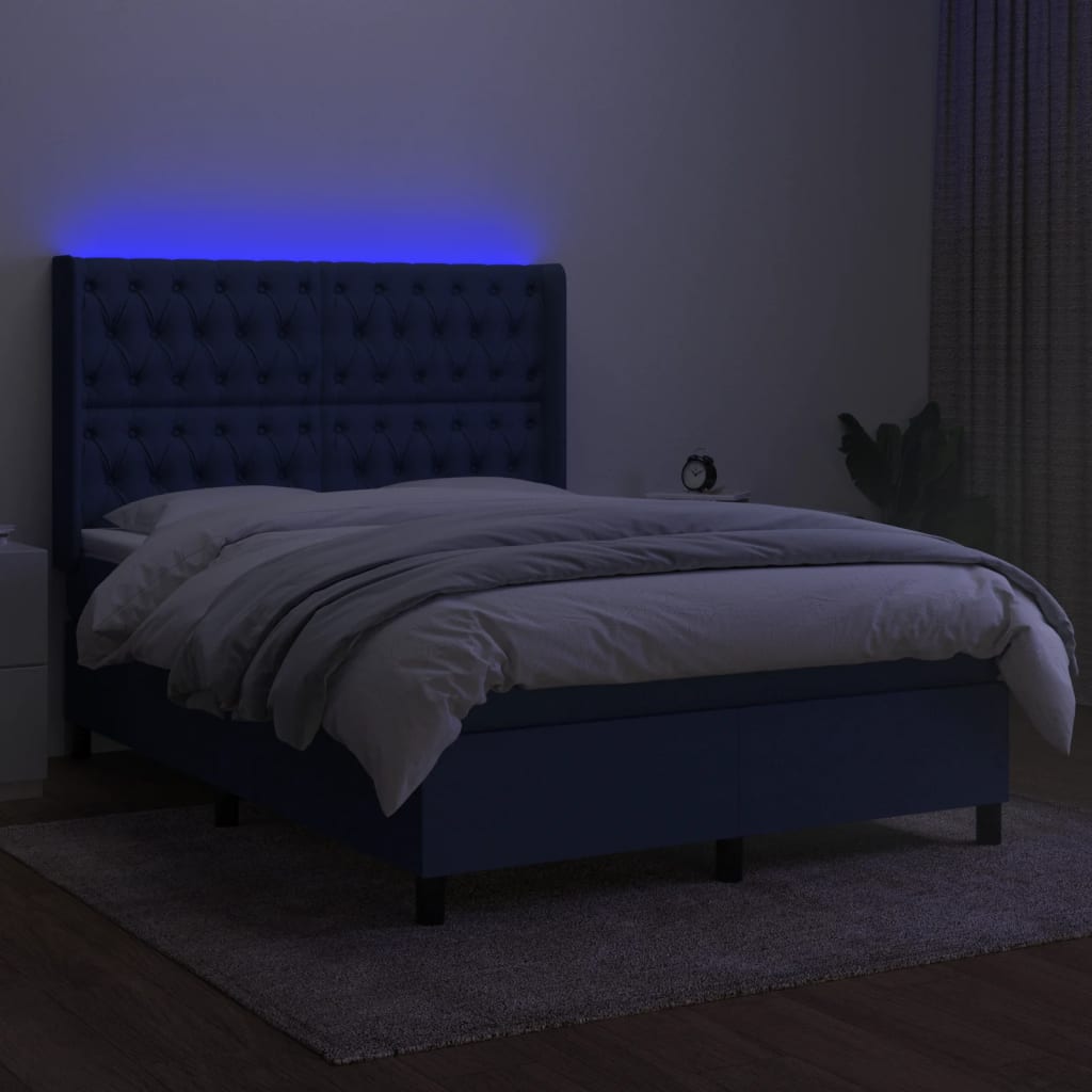 Letto a Molle con Materasso e LED Blu 140x190 cm in Tessuto 3138555