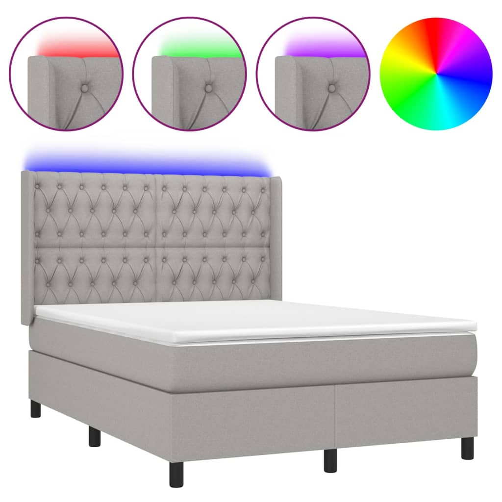 Letto a Molle Materasso e LED Grigio Chiaro 140x200 cm Tessuto cod mxl 37294
