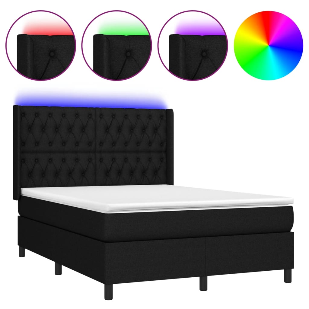 Letto a Molle con Materasso e LED Nero 140x200 cm in Tessuto cod mxl 35230