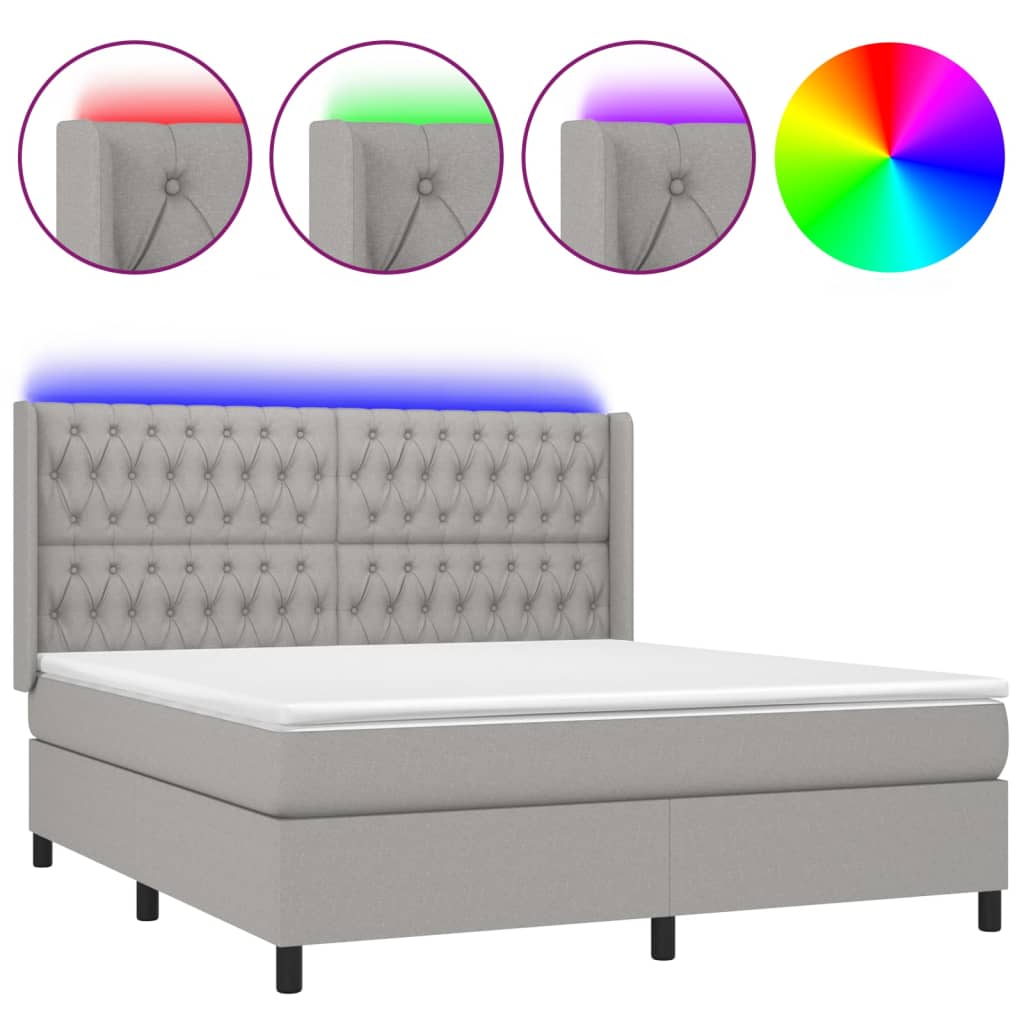 Letto a Molle Materasso e LED Grigio Chiaro 160x200 cm Tessuto cod mxl 35478