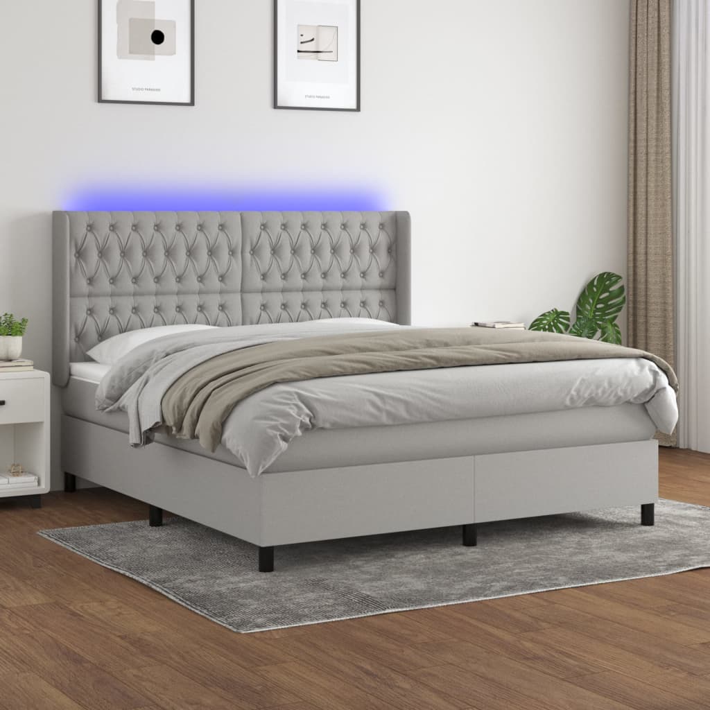 Letto a Molle Materasso e LED Grigio Chiaro 160x200 cm Tessuto cod mxl 35478