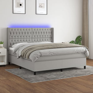 Letto a Molle Materasso e LED Grigio Chiaro 160x200 cm Tessuto cod mxl 35478