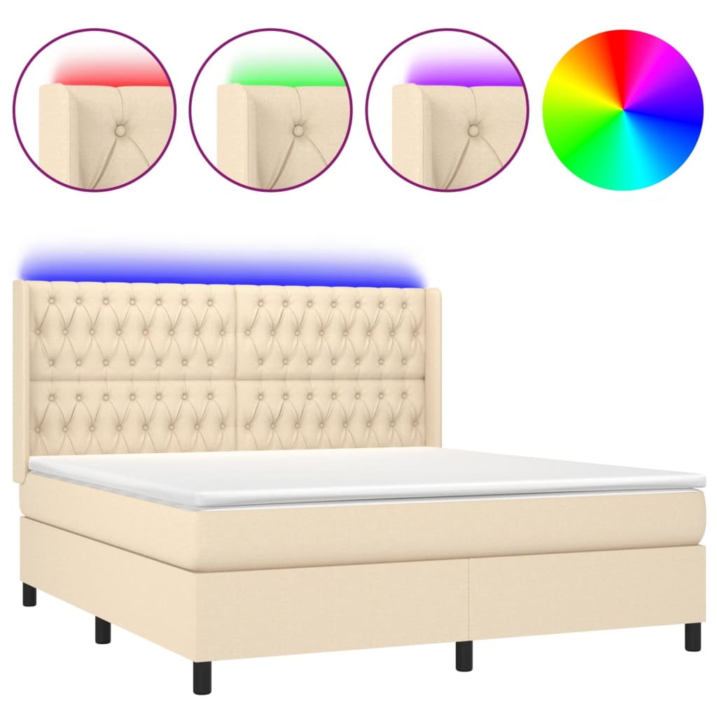 Letto a Molle con Materasso e LED Crema 160x200 cm in Tessuto cod mxl 35315