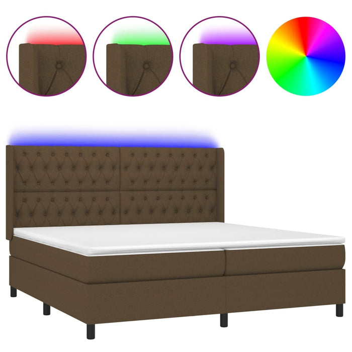 Letto a Molle Materasso e LED MarroneScuro 200x200cm in Tessuto 3138584