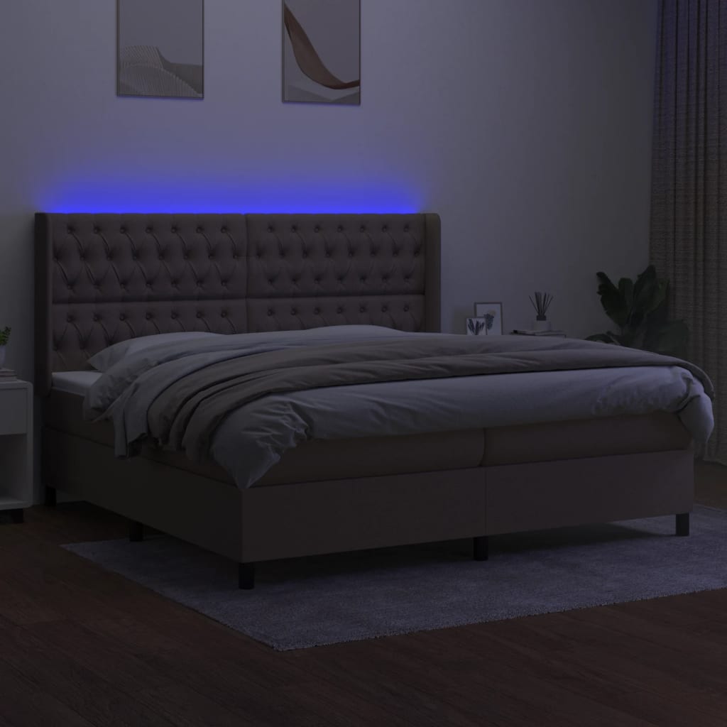 Letto a Molle Materasso e LED tortora 200x200cm in Tessuto cod mxl 58365