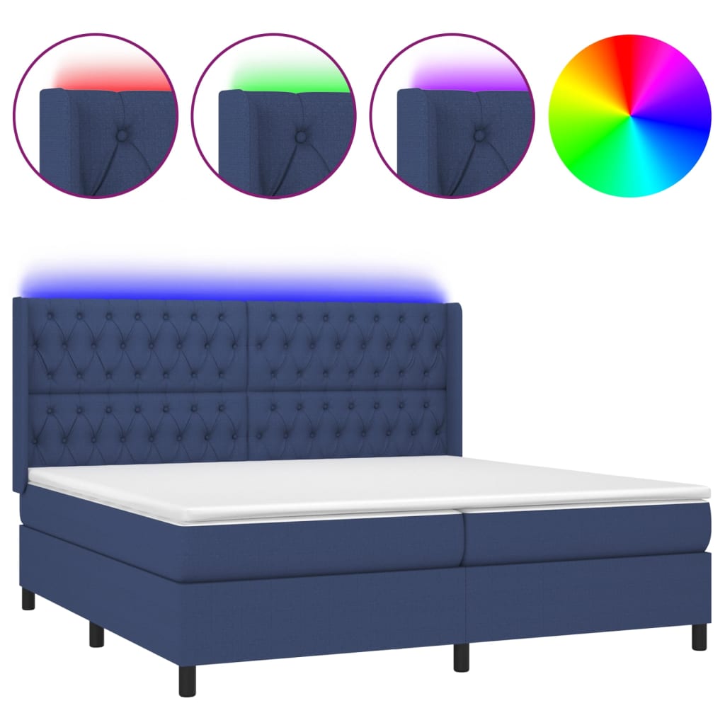 Letto a Molle Materasso e LED Blu 200x200cm in Tessuto 3138587