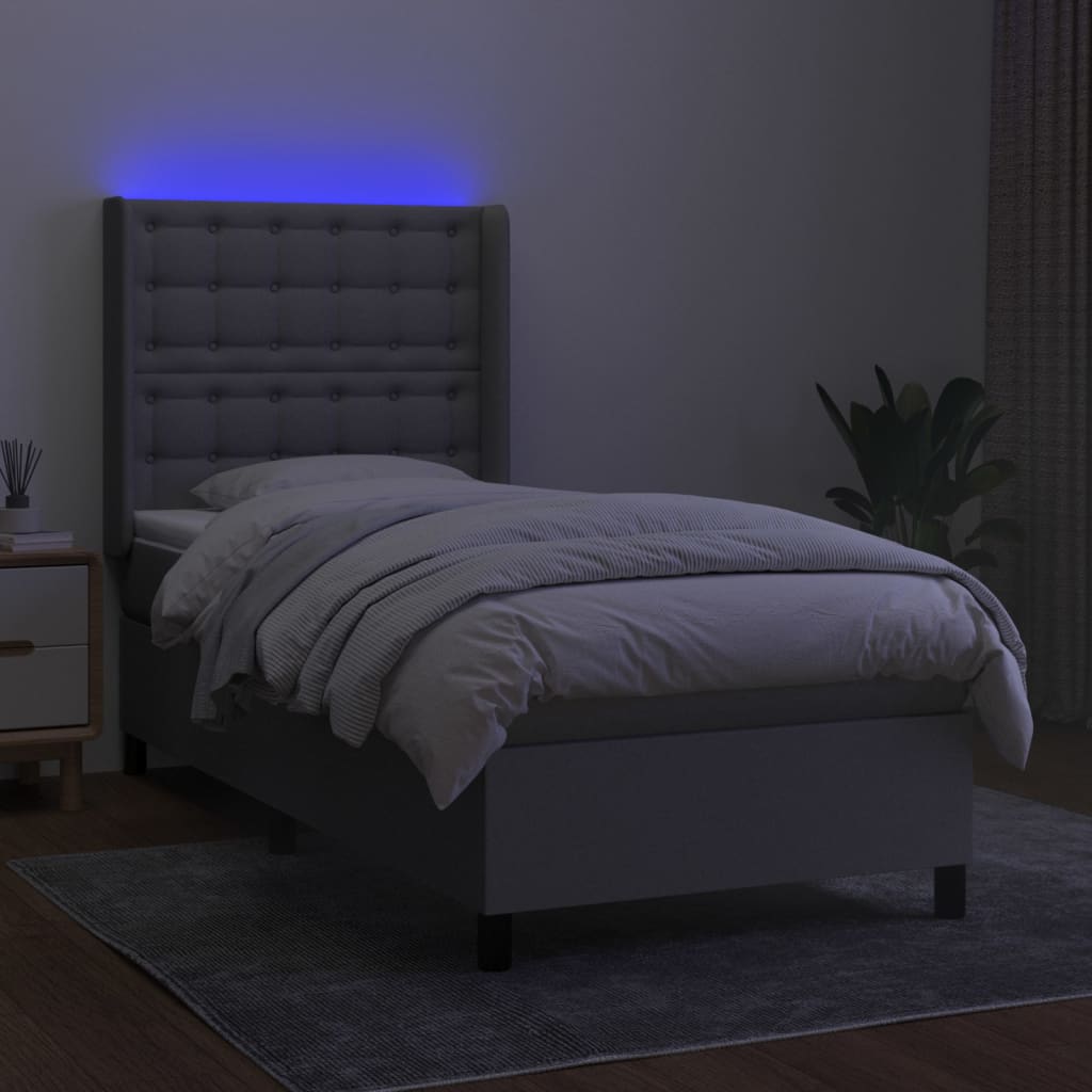 Letto a Molle Materasso e LED Grigio Chiaro 90x190 cm Tessuto 3138597