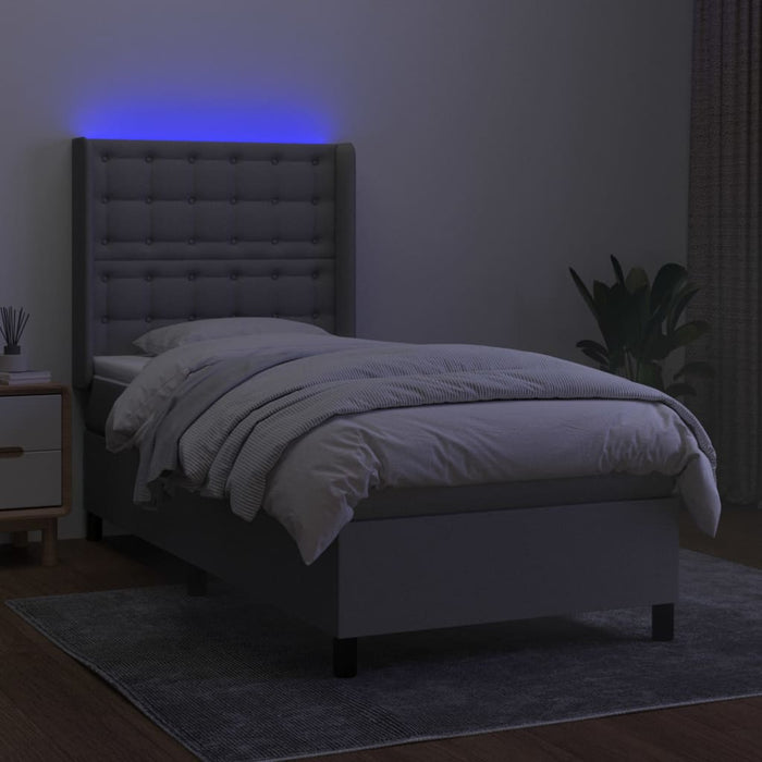 Letto a Molle Materasso e LED Grigio Chiaro 90x190 cm Tessuto 3138597