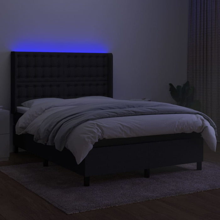 Letto a Molle con Materasso e LED Nero 140x200 cm in Tessuto cod mxl 35485