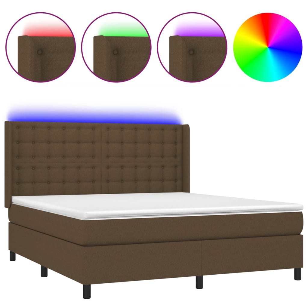 Letto a Molle Materasso e LED Marrone Scuro 160x200 cm Tessuto 3138648