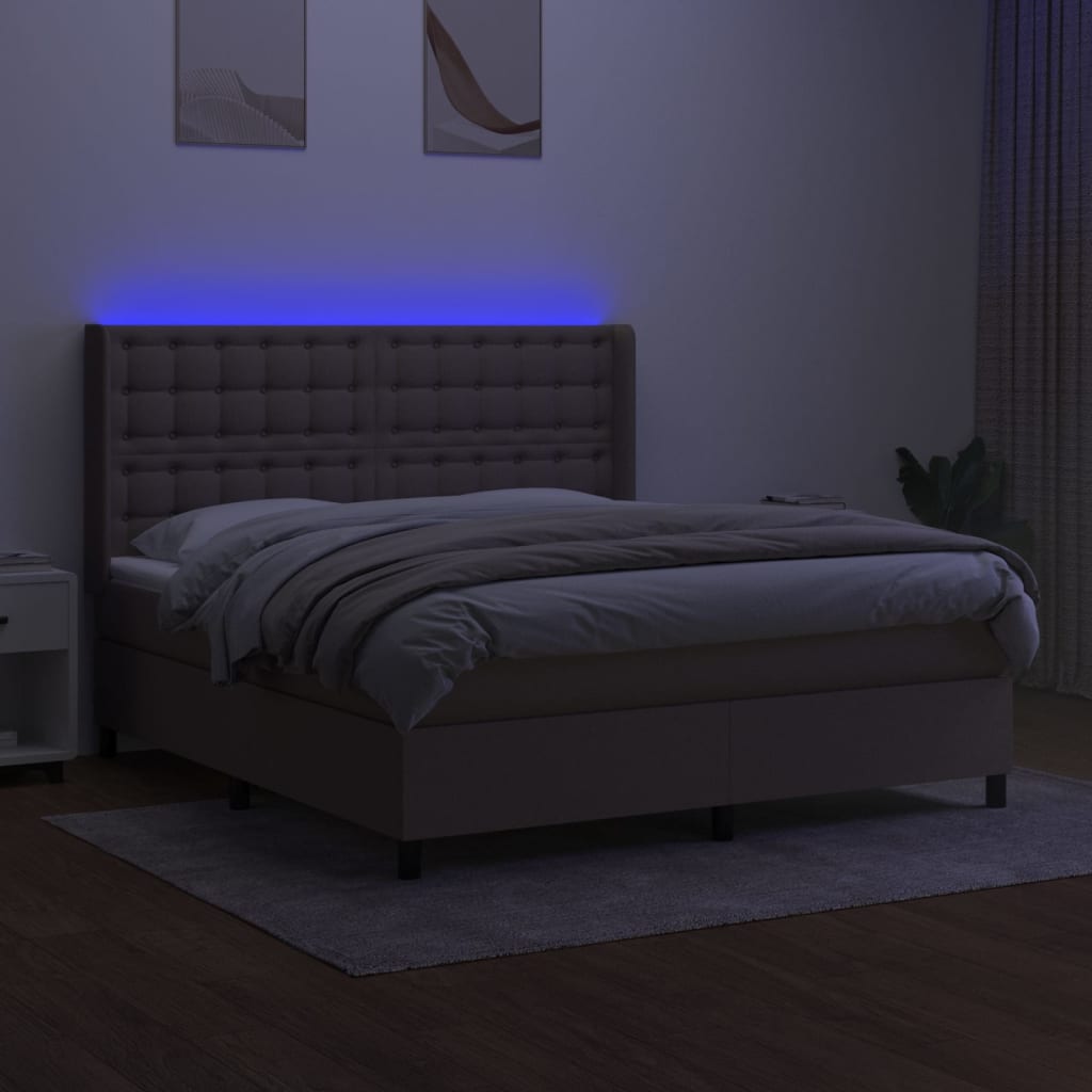 Letto a Molle con Materasso e LED Tortora 160x200 cm in Tessuto cod mxl 52219