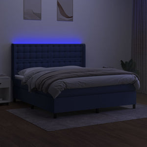 Letto a Molle con Materasso e LED Blu 160x200 cm in Tessuto cod mxl 35780