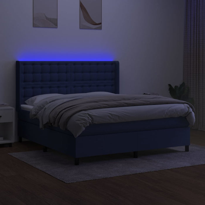 Letto a Molle con Materasso e LED Blu 160x200 cm in Tessuto cod mxl 35780