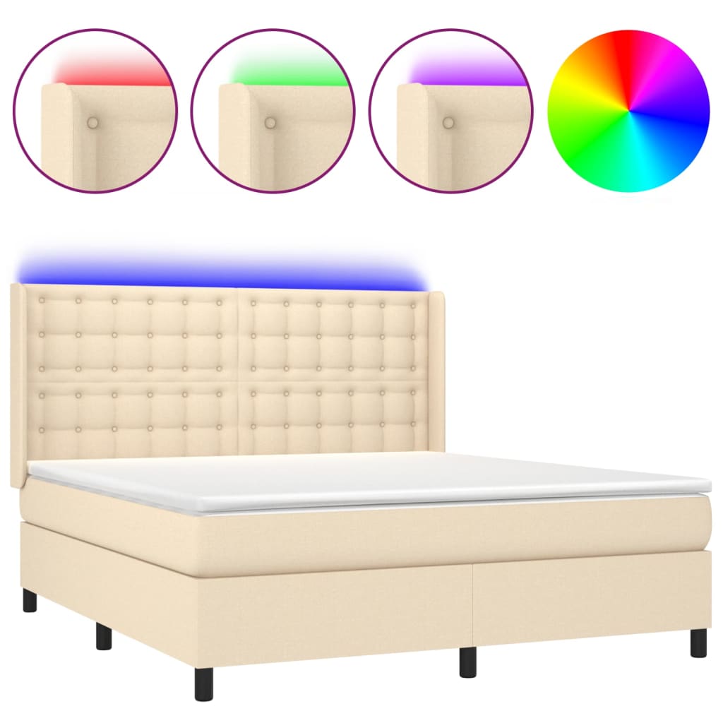 Letto a Molle con Materasso e LED Crema 180x200 cm in Tessuto 3138658