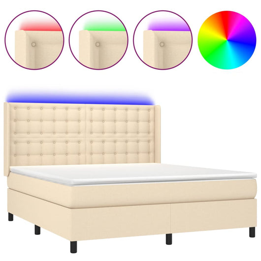 Letto a Molle con Materasso e LED Crema 180x200 cm in Tessuto 3138658