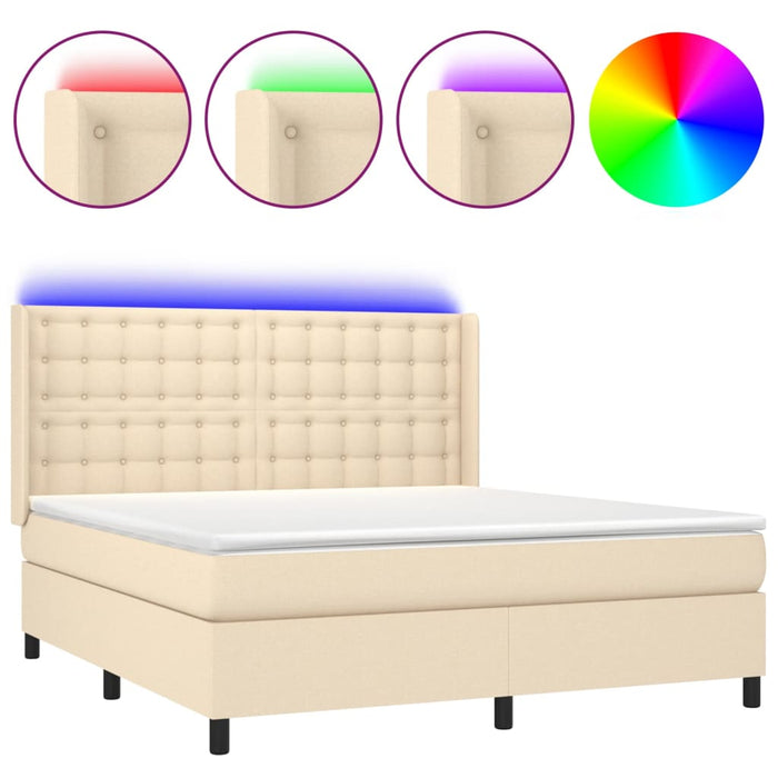 Letto a Molle con Materasso e LED Crema 180x200 cm in Tessuto 3138658