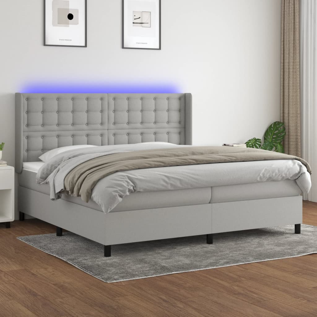 Letto a Molle Materasso e LED Grigio Chiaro 200x200 cm Tessuto 3138661