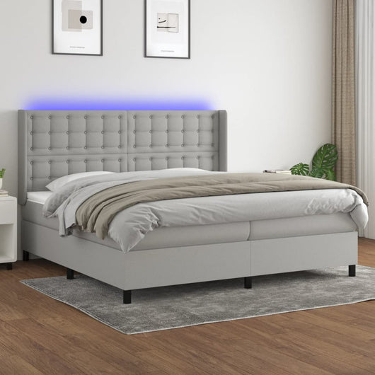 Letto a Molle Materasso e LED Grigio Chiaro 200x200 cm Tessuto 3138661