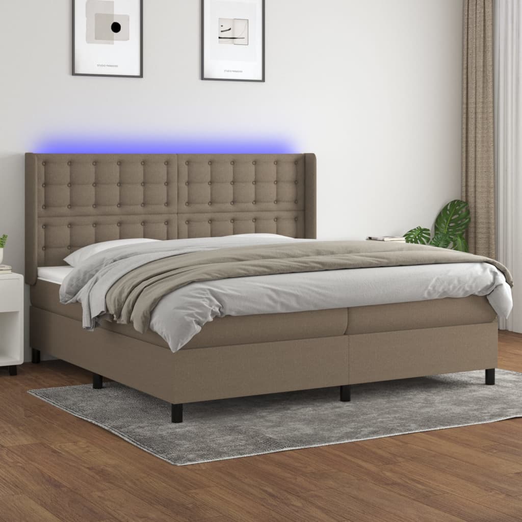 Letto a Molle Materasso e LED tortora 200x200cm in Tessuto cod mxl 58349