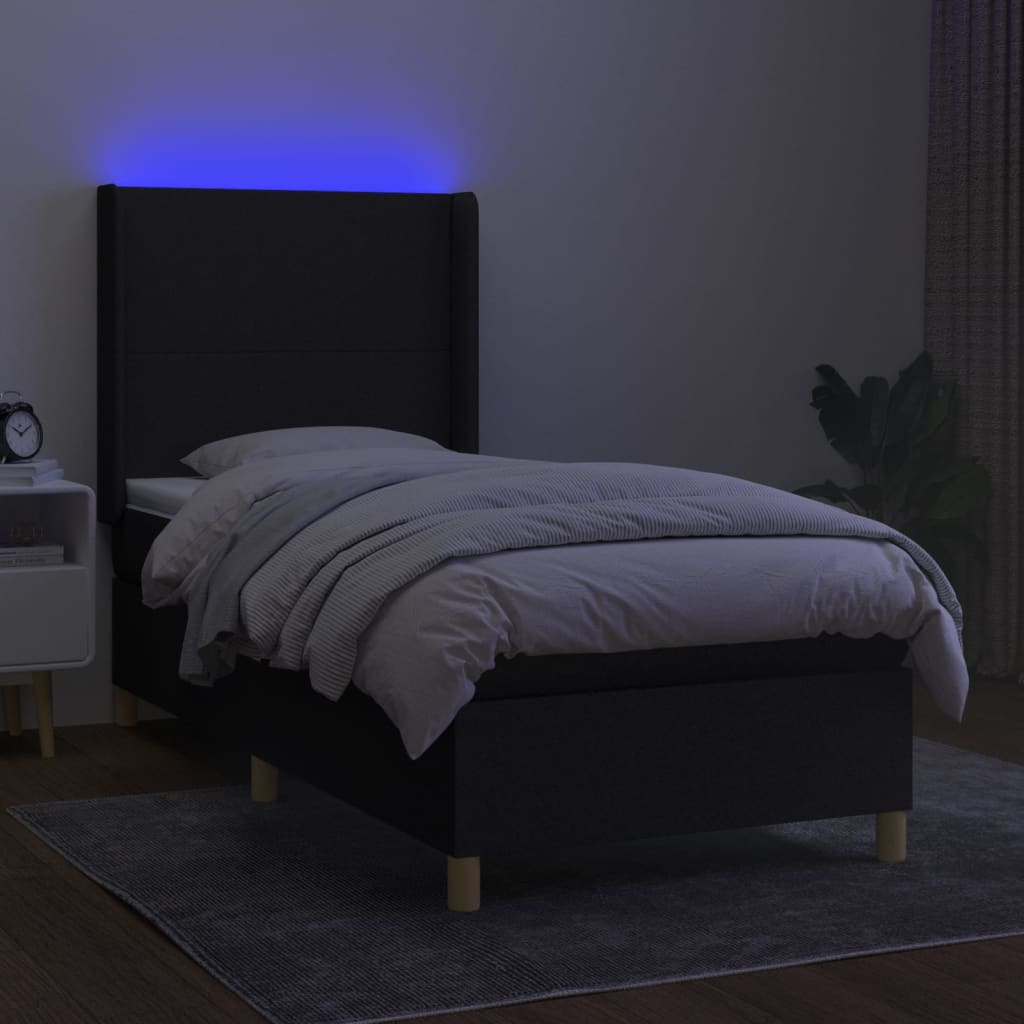 Letto a Molle con Materasso e LED-Struttura Letto con Materasso Nero 80x200 cm in Tessuto 424645
