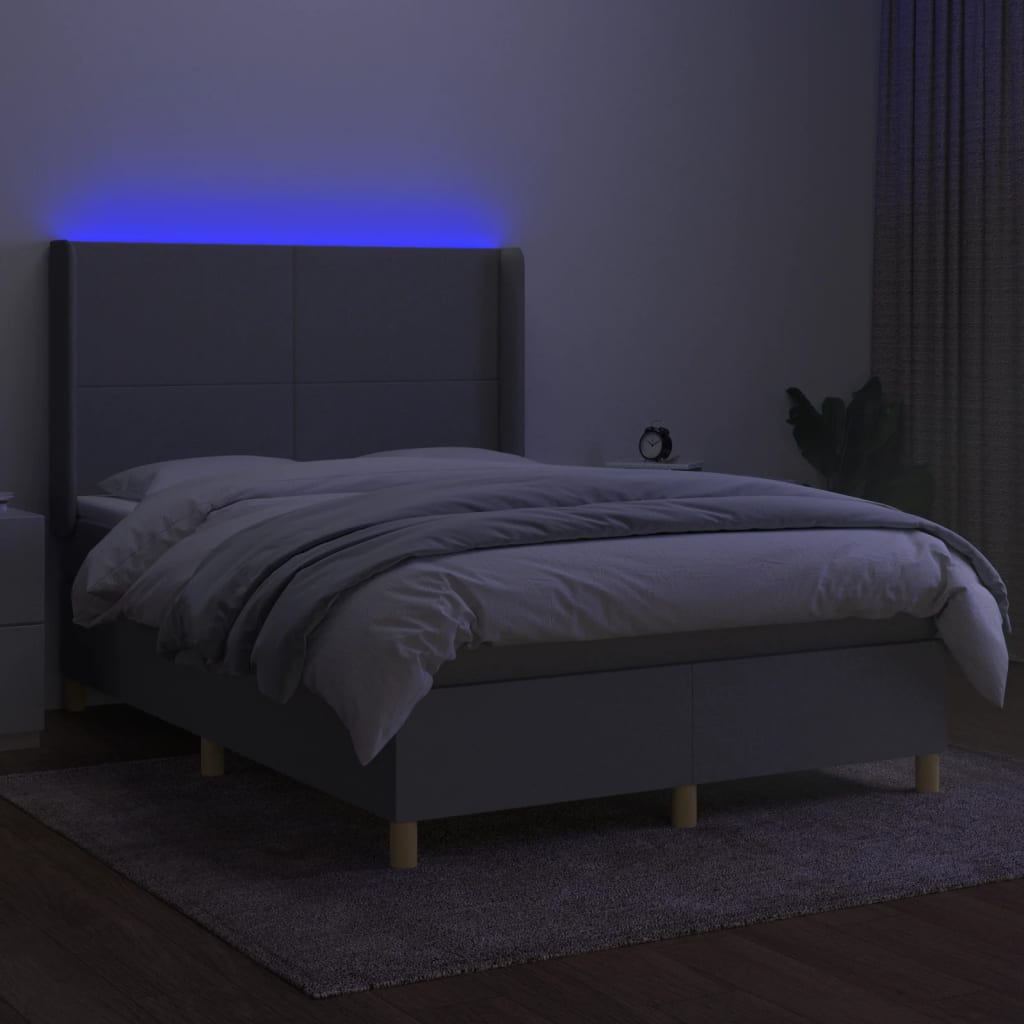 Letto a Molle Materasso e LED Grigio Chiaro 140x190 cm Tessuto 3138709
