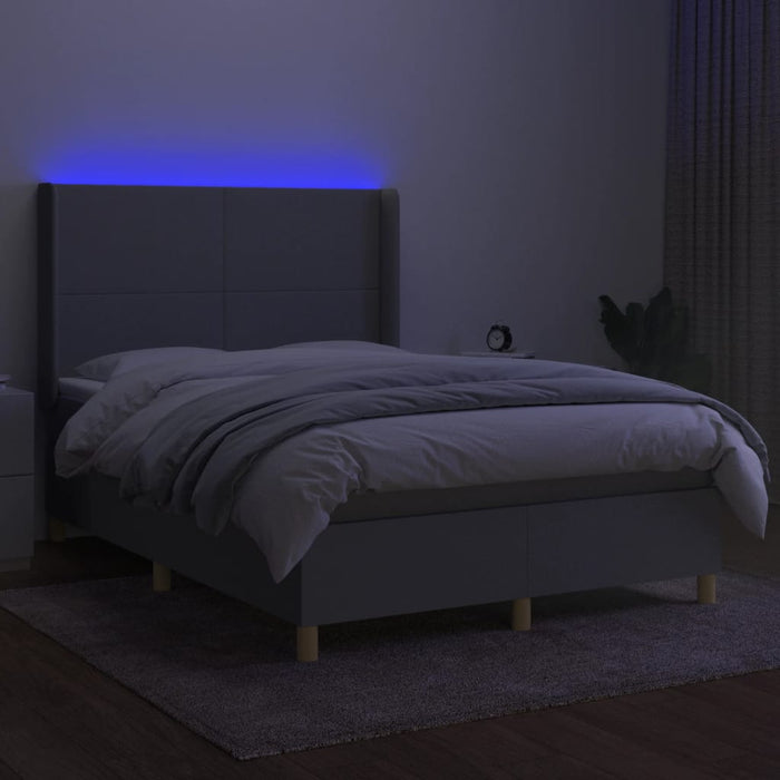 Letto a Molle Materasso e LED Grigio Chiaro 140x190 cm Tessuto 3138709