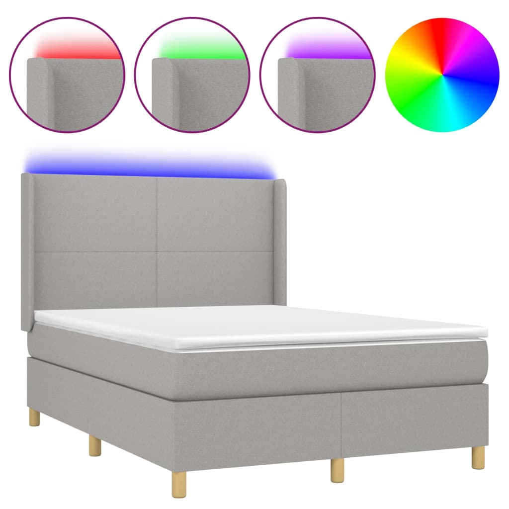 Letto a Molle Materasso e LED Grigio Chiaro 140x200 cm Tessutocod mxl 123286