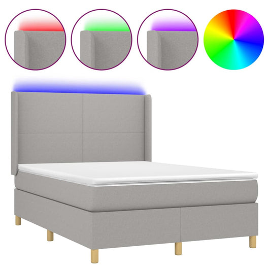 Letto a Molle Materasso e LED Grigio Chiaro 140x200 cm Tessutocod mxl 123286