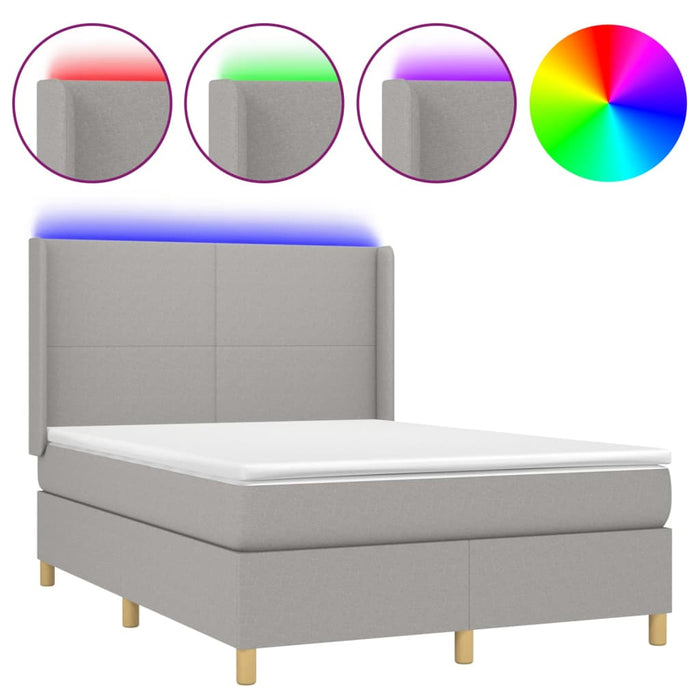 Letto a Molle Materasso e LED Grigio Chiaro 140x200 cm Tessutocod mxl 123286
