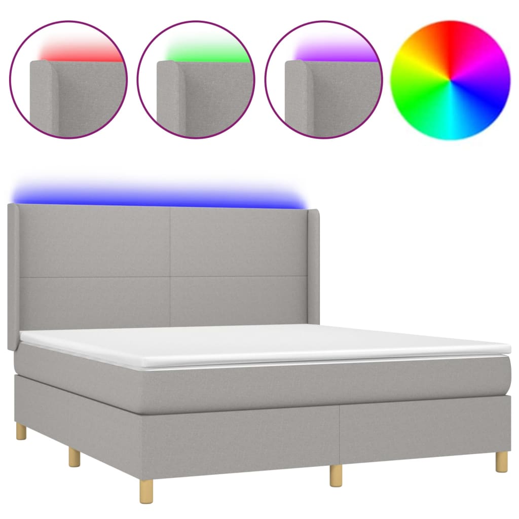 Letto a Molle Materasso e LED Grigio Chiaro 180x200 cm Tessuto 3138733