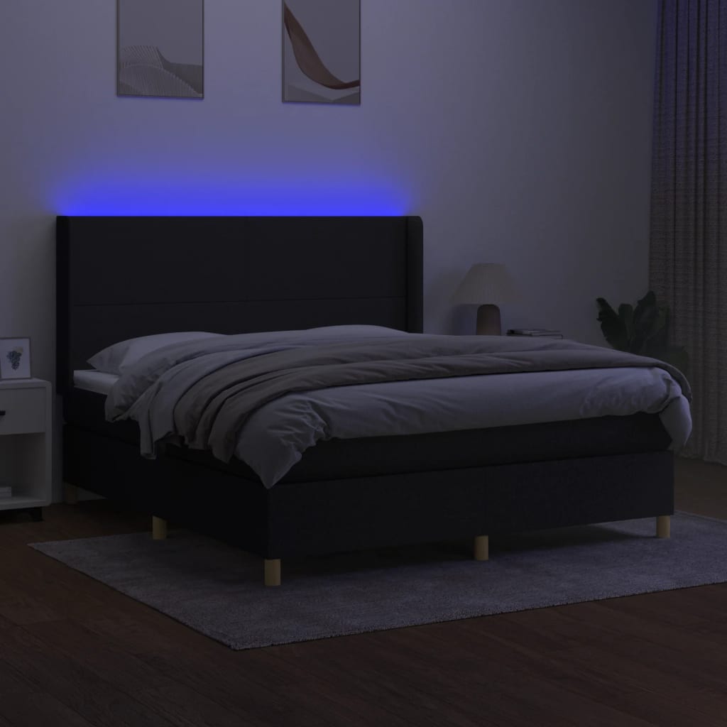 Letto a Molle con Materasso e LED Nero 180x200cm in Tessuto