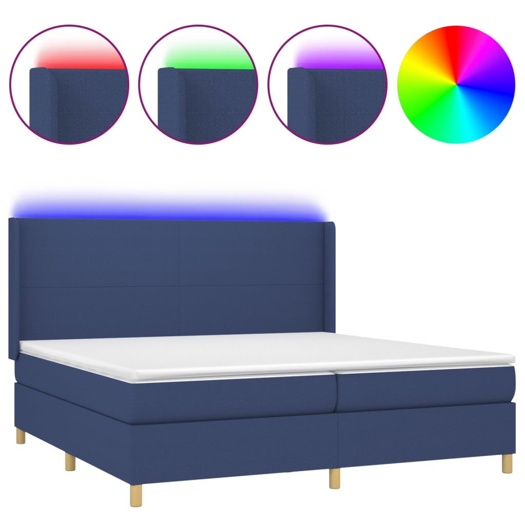 Letto a Molle Materasso e LED Blu 200x200cm in Tessuto cod mxl 59026