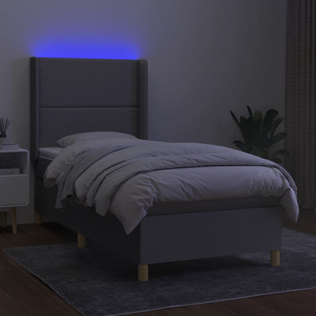 Letto a Molle Materasso e LED Grigio Chiaro 80x200 cm Tessuto 3138749