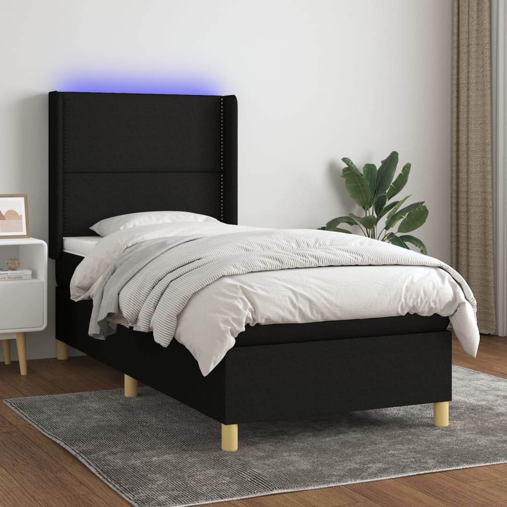 Letto a Molle con Materasso e LED-Struttura Letto con Materasso Nero 80x200 cm in Tessuto 940841