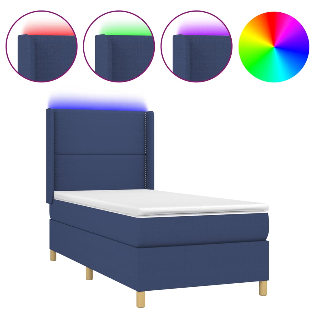 Letto a Molle con Materasso e LED Blu 90x200 cm in Tessuto 3138771