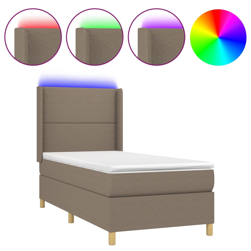 Letto a Molle con Materasso e LED Tortora 100x200cm in Tessuto 3138777