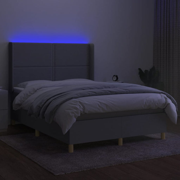 Letto a Molle Materasso e LED Grigio Chiaro 140x190 cm Tessuto 3138789
