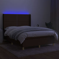 Letto a Molle Materasso e LED MarroneScuro 140x190cm in Tessuto 3138792