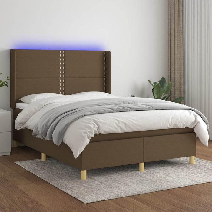 Letto a Molle Materasso e LED MarroneScuro 140x190cm in Tessuto 3138792