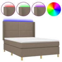 Letto a Molle con Materasso e LED Tortora 140x200 cm in Tessuto 3138801