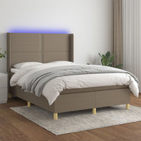 Letto a Molle con Materasso e LED Tortora 140x200 cm in Tessuto 3138801