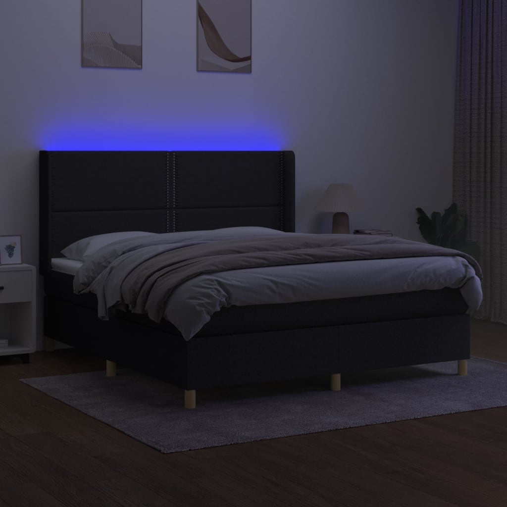 Letto a Molle con Materasso e LED Nero 160x200 cm in Tessuto 3138807