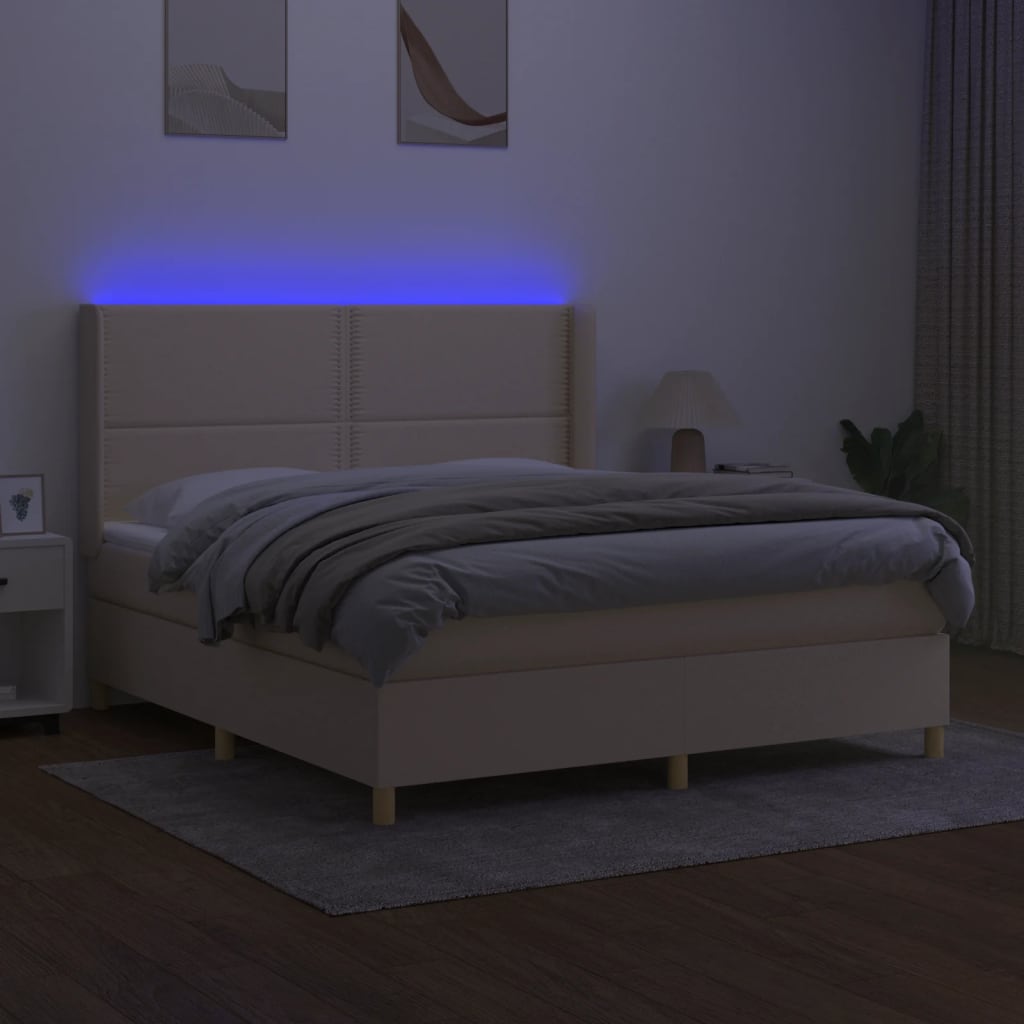 Letto a Molle con Materasso e LED Crema 180x200 cm in Tessuto 3138818