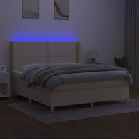 Letto a Molle con Materasso e LED Crema 180x200 cm in Tessuto 3138818