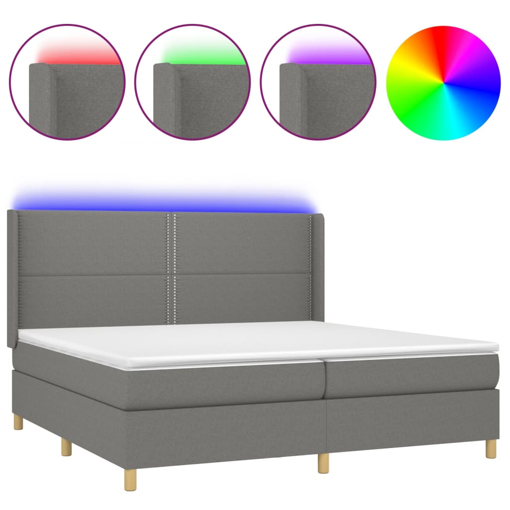 Letto a Molle Materasso e LED Grigio Scuro 200x200cm in Tessuto cod mxl 34029
