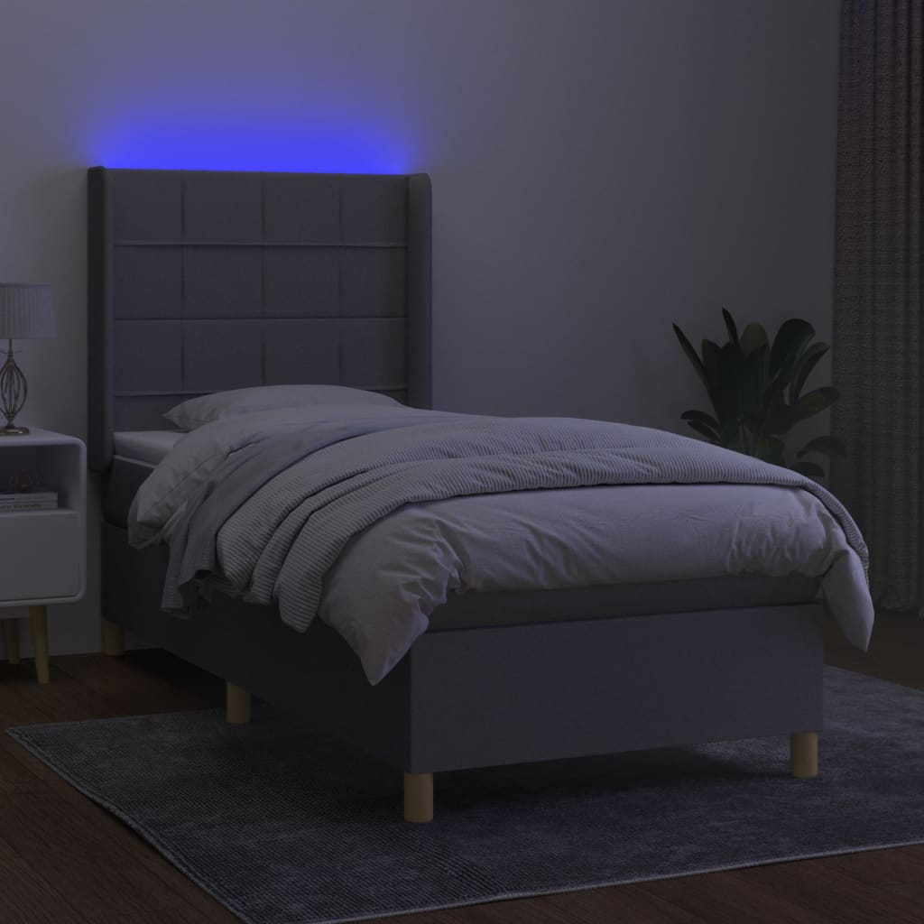 Letto a Molle Materasso e LED Grigio Chiaro 80x200 cm Tessuto 3138829