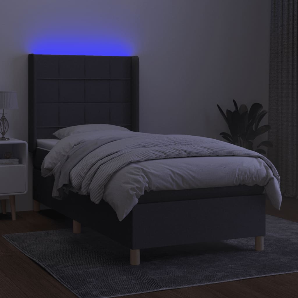 Letto a Molle Materasso e LED Grigio Scuro 90x200 cm in Tessuto 3138846