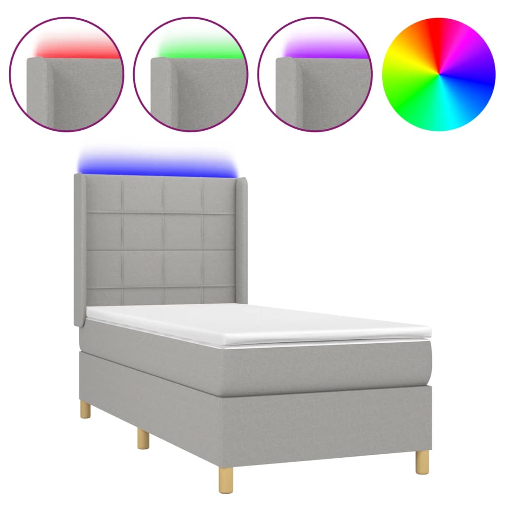 Letto a Molle Materasso e LED Grigio Chiaro 100x200 cm Tessuto 3138853