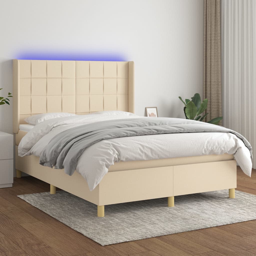 Letto a Molle con Materasso e LED Crema 140x200 cm in Tessutocod mxl 99365