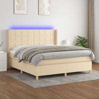 Letto a Molle con Materasso e LED Crema 160x200 cm in Tessuto 3138890